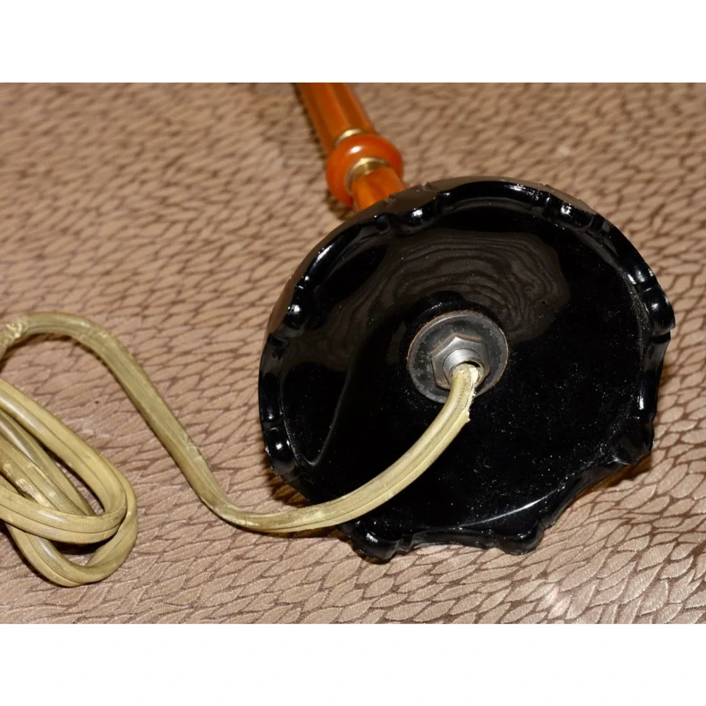 Alpine Art Deco Black Glass Butterscotch Bakelite and Brass Catalin Desk Lamp